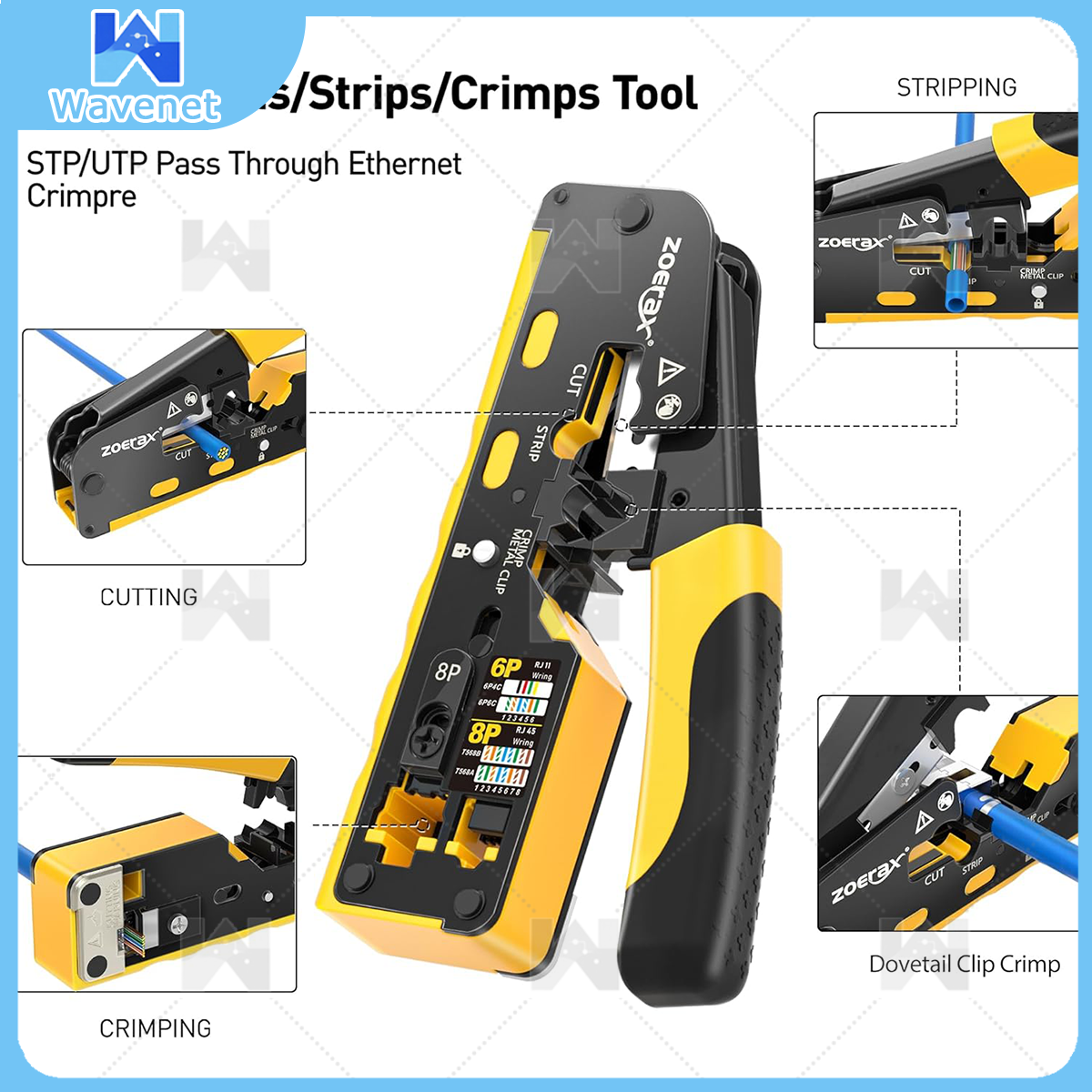 Wavenet Multifunctional RJ45 Crimp Tool Cutter Connector Cable Strip ...