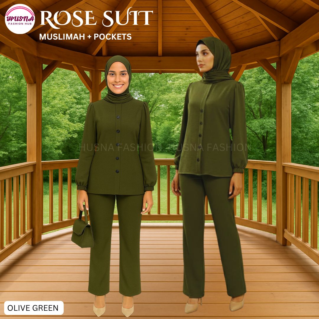 ROSE SUIT MUSLIMAH IRONLESS SET WARDA BLOUSE BERBUTANG + PALAZZO ...