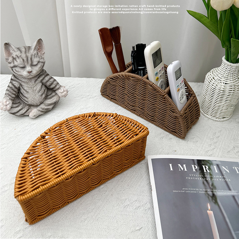 Rattan TV Remote holder,4-Slots Boho Organizer Box for TV/Aircond ...