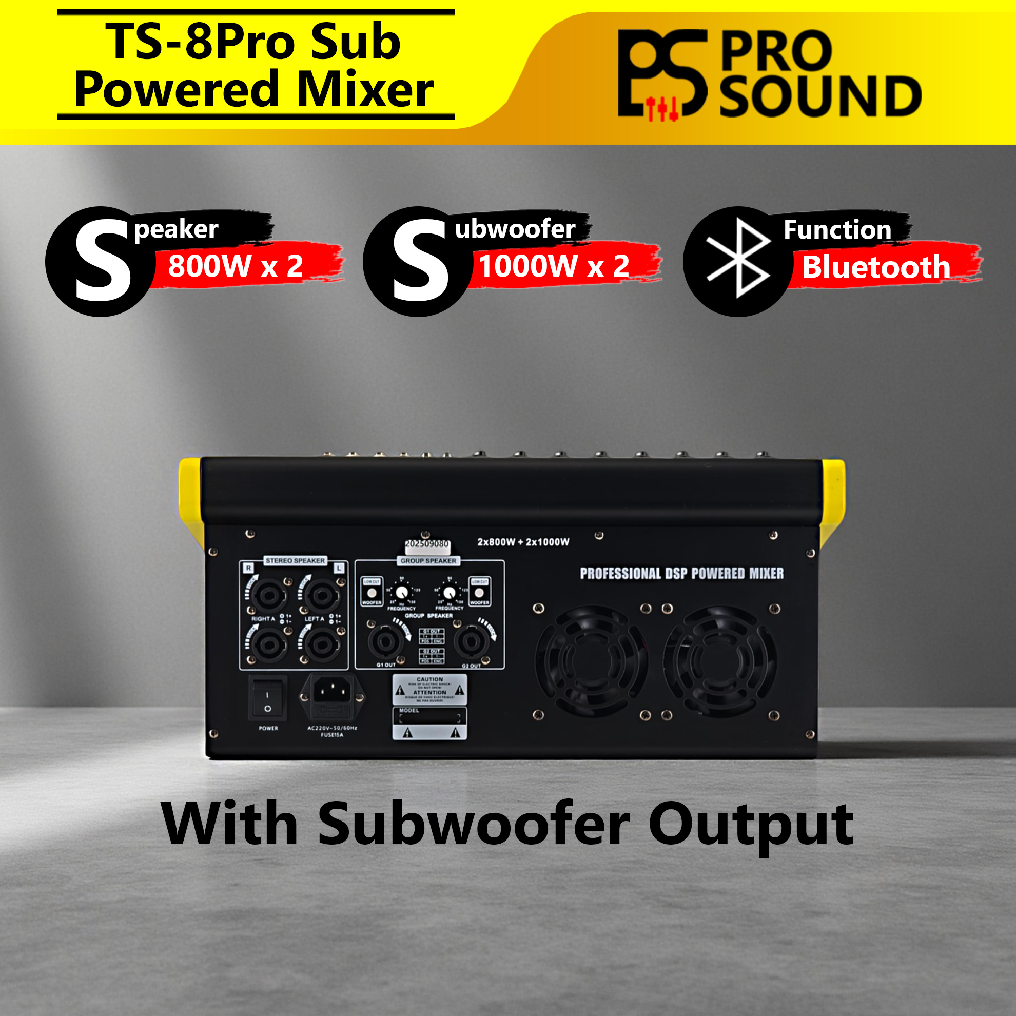 PS Pro Sound TS-8Pro 8ch Powered Mixer w Subwoofer Output & Bluetooth ...