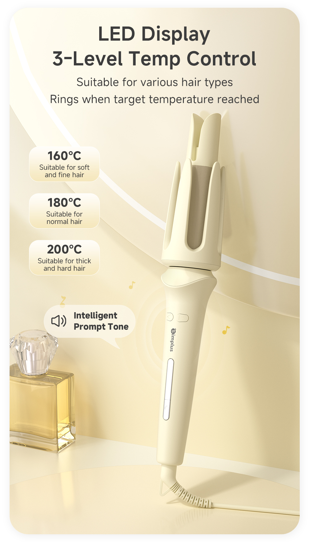 【Simplus Pink】28mm Automatic Hair Curler丨Egg Roll Style丨3 Temperature丨 ...