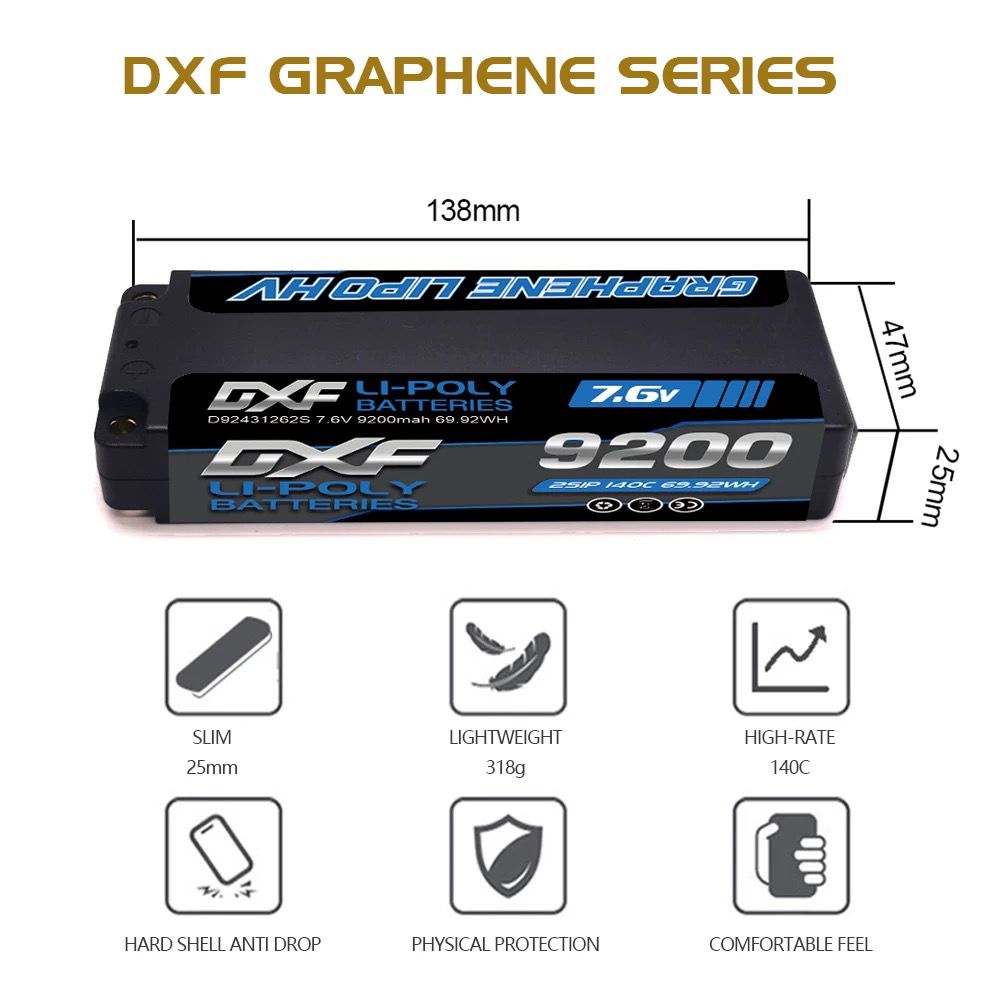 Batería Lipo 2S 7.6V 9200mAh 130C HV – Conector Deans/T Y Bullet 5mm, Para Coches RC 1/8 Y 1/10 De Losi, HPI, Axial, Tamiya