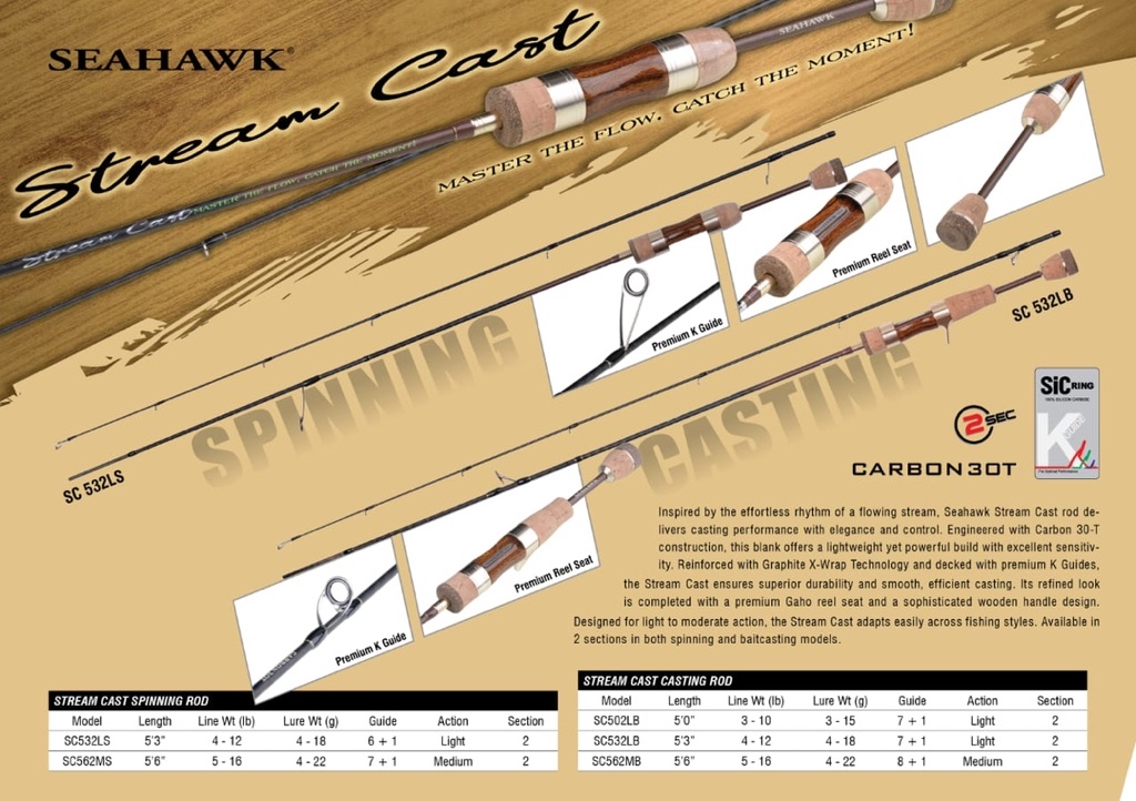 SEAHAWK STREAM CAST Baitcast & Spinning Rod Single Hand BC Casting ...