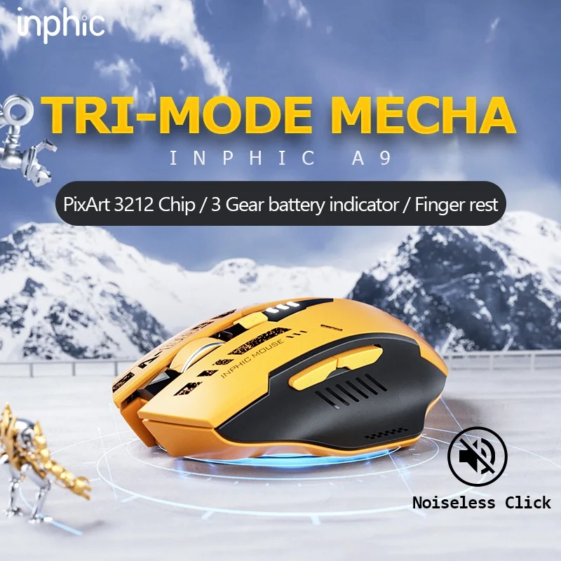 Inphic A9 Bumblebee 2.4G Bluetooth Rechargeable Wireless Silent Gaming ...