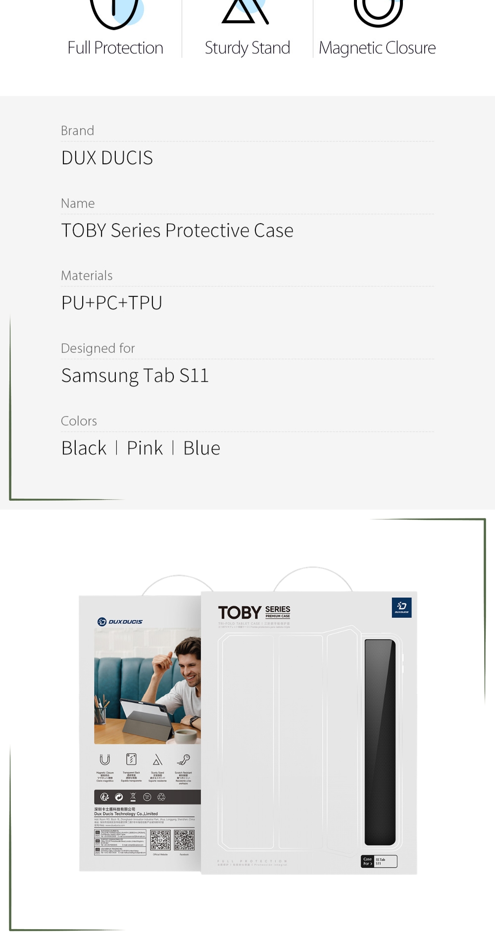 DUX TOBY Flip Stand Tablet Case for Samsung Galaxy Tab S10 S9 S8 S7 ...