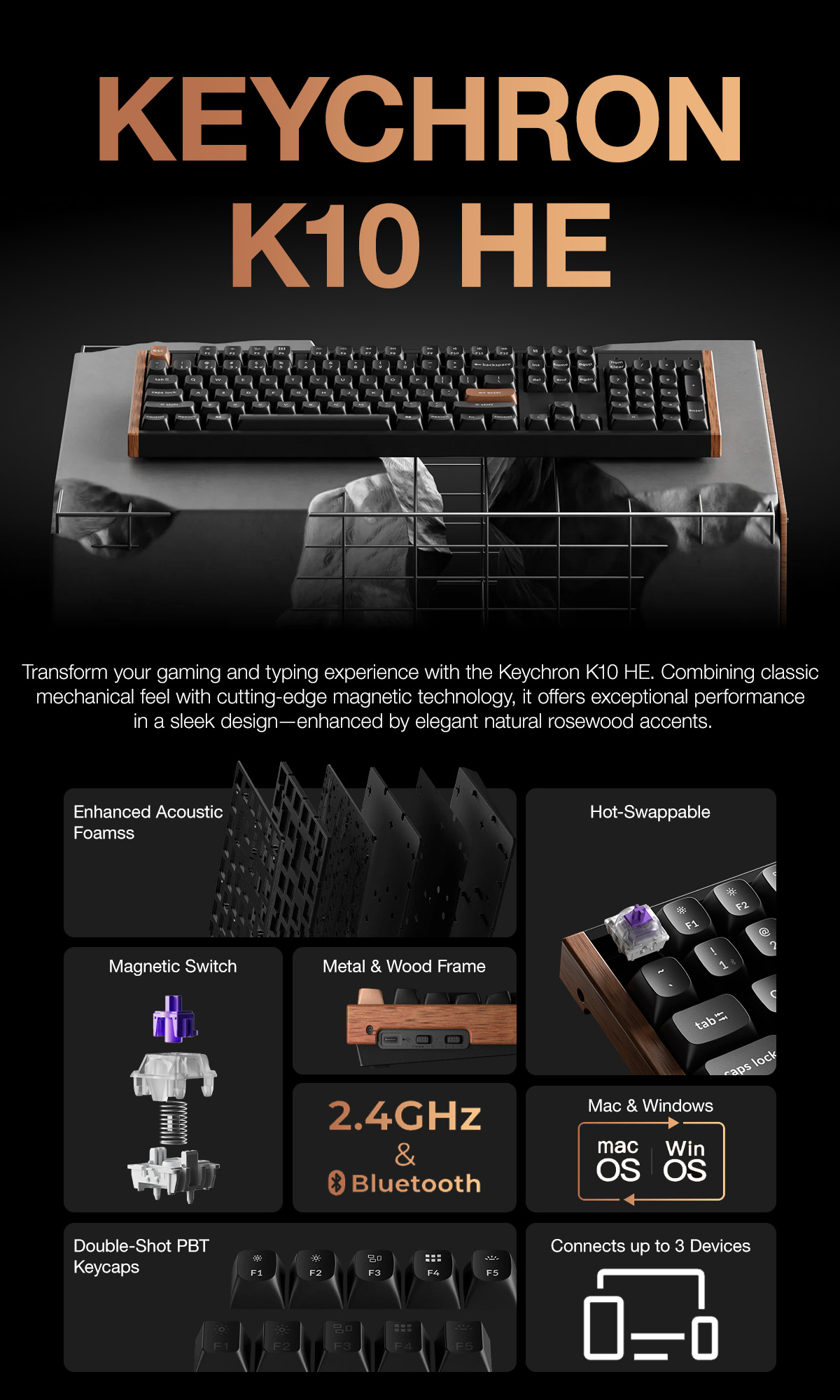 [New] Keychron K10 HE Wireless Magnetic Switch Custom Keyboard | 100% ...