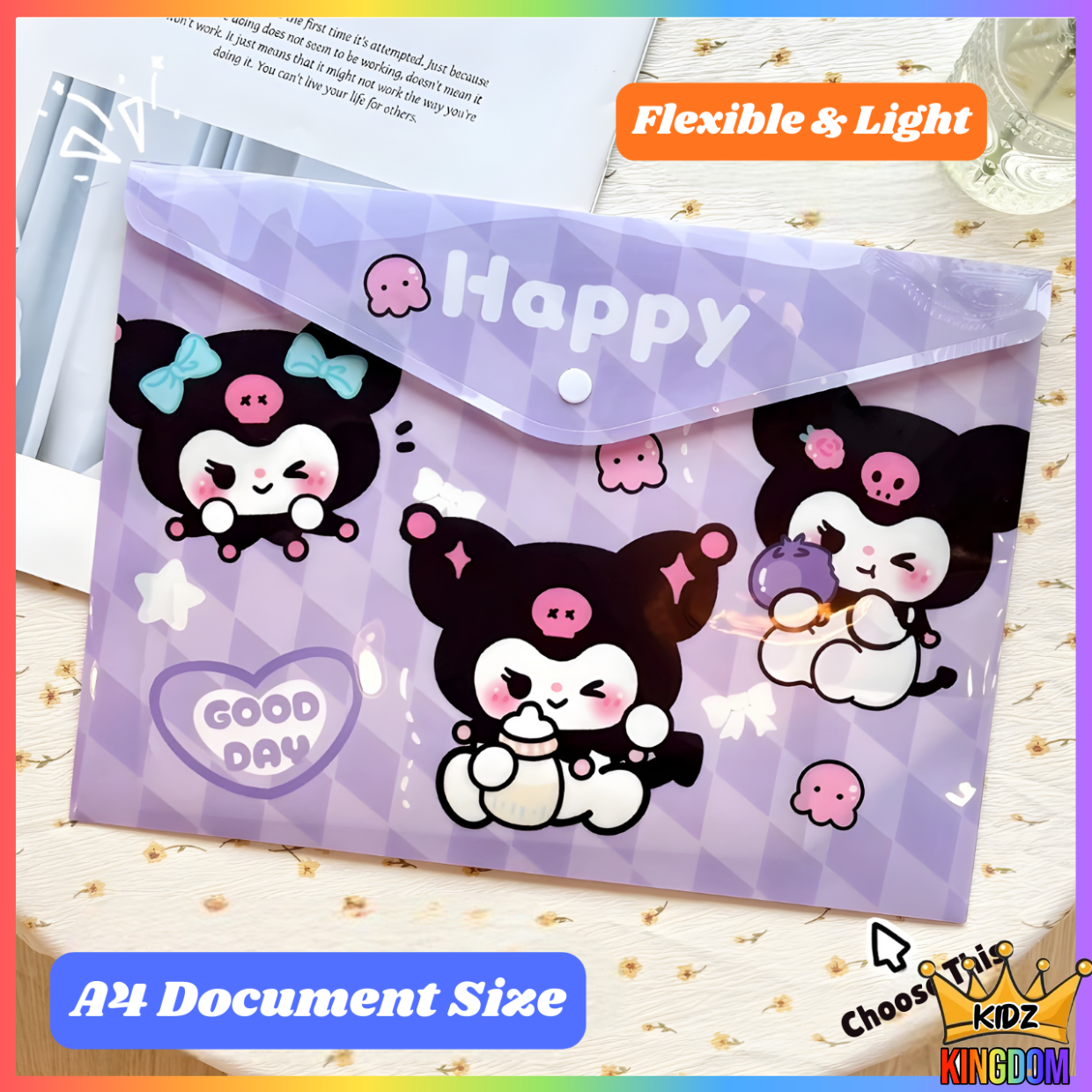 FILE Fail Butang A4 Kuromi Pooh Comel Kanak Hadiah Waterproof Large ...