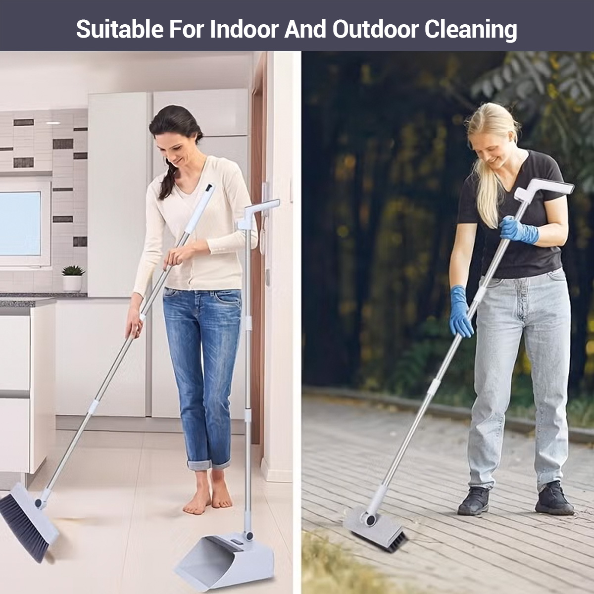 4 In 1 Broom and Dustpan Rotatable Foldable Sweeper Broom Dustpan Set ...