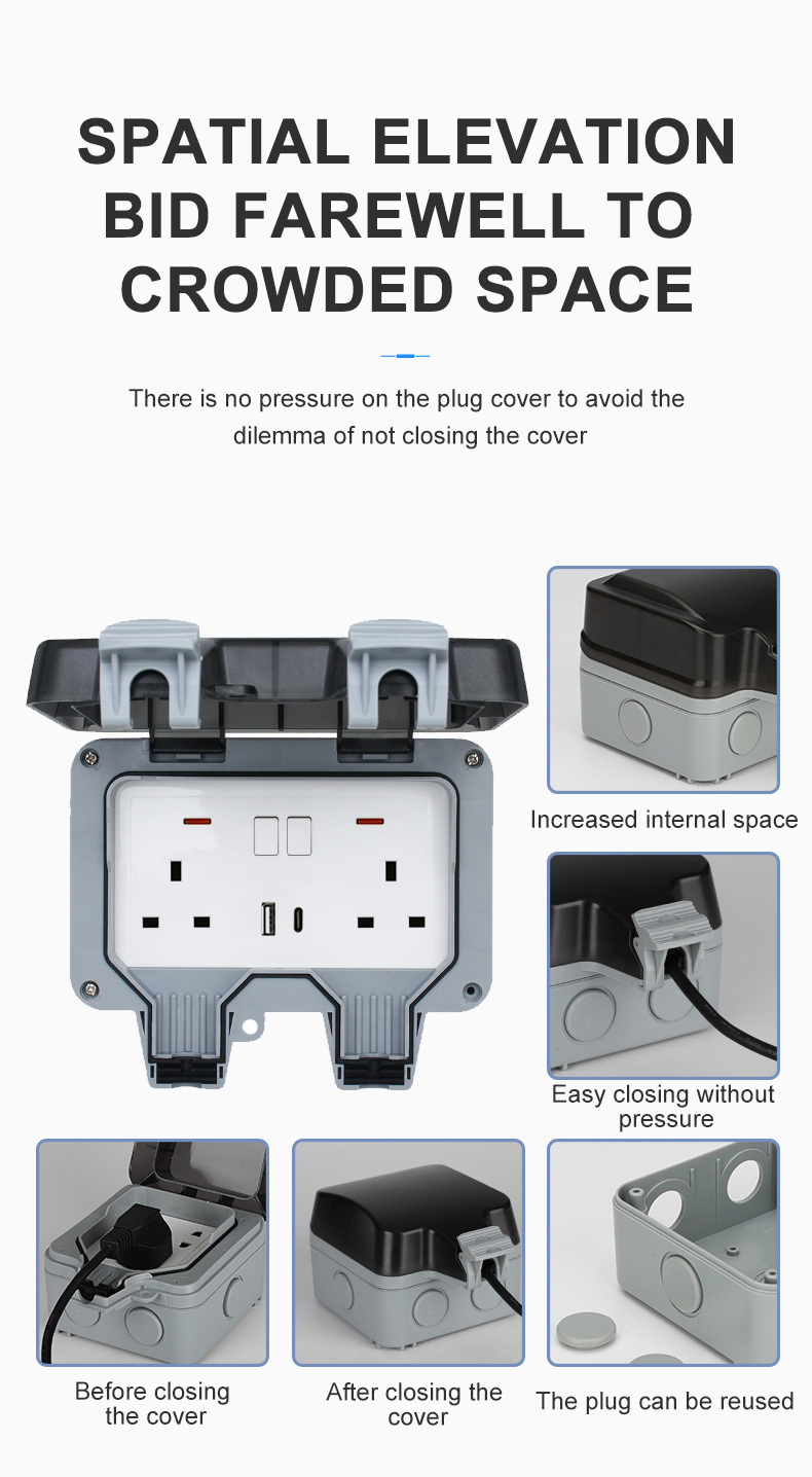 13A 2Gang IP66 Weatherproof Outdoor Socket Heavy Duty Wall Mount ...