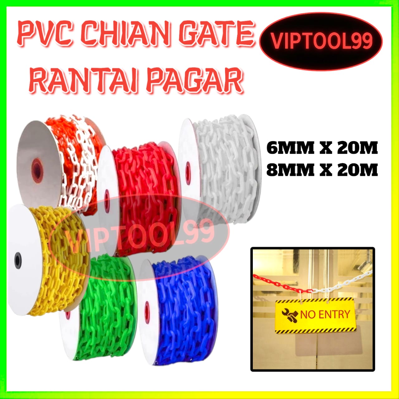 20meter ( 1 ROLL ) Plastic Chain 6mm Width for Safety Road Cone PVC ...