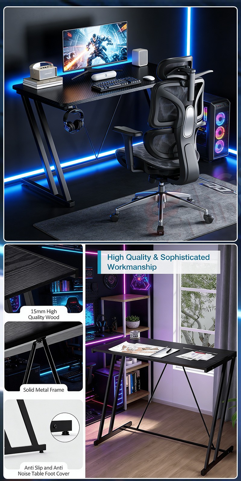 𝑬𝒓𝒈𝒐 𝑺𝒕𝒖𝒅𝒊𝒐 Gaming Table With Computer Tower Stand Meja Komputer ...