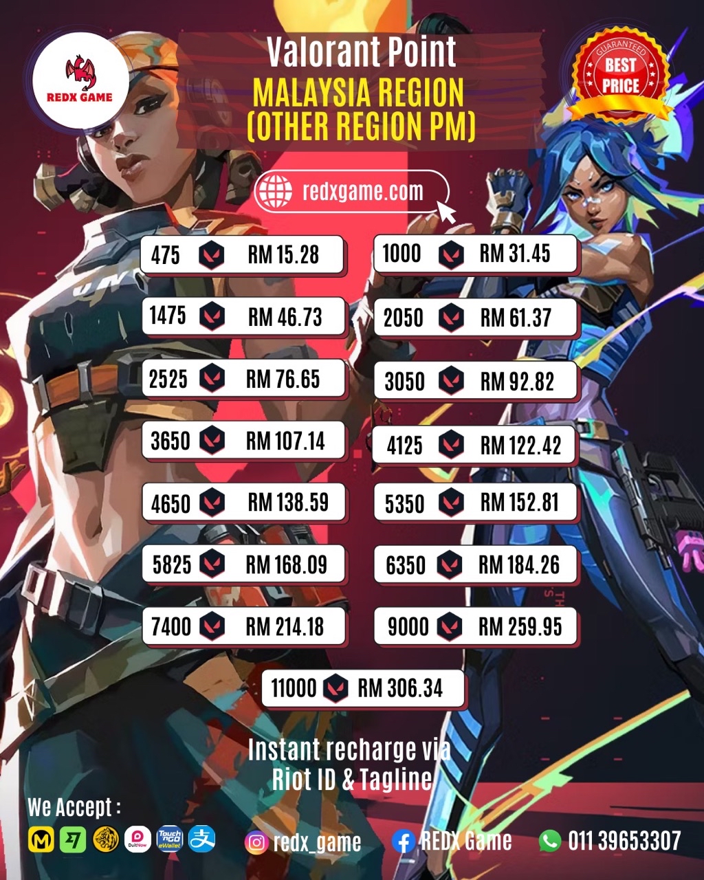 [New REDXGAME.COM] Valorant Points VP (3050 /3650/ 4125/4650/5350/5825 ...