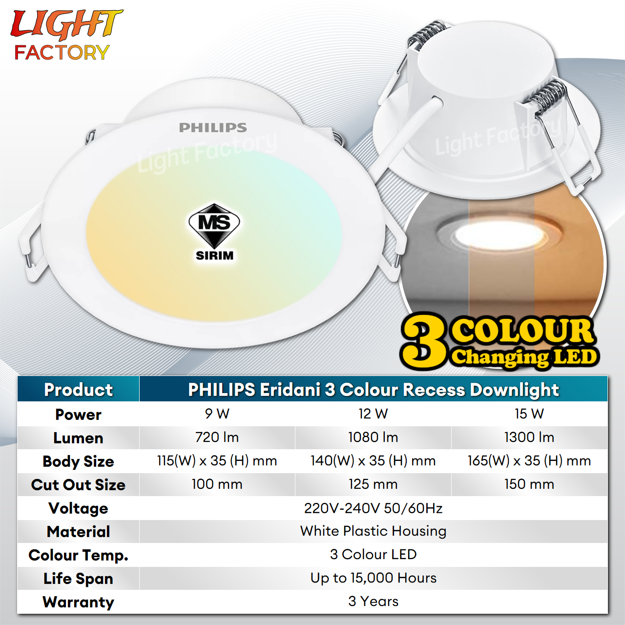 【3 Colour】PHILIPS Eridani DL190B LED Recess Downlight 4“ 9W / 5”12W / 6 ...
