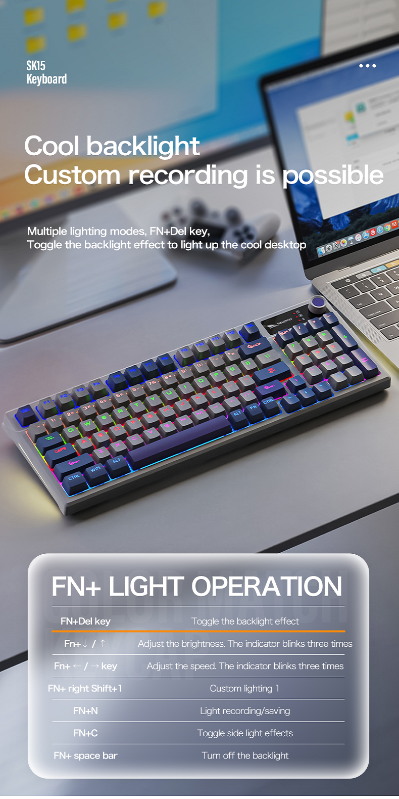SK15 Wired / Wireless Mechanical Keyboard Bluetooth/2.4G With 95 Keys ...
