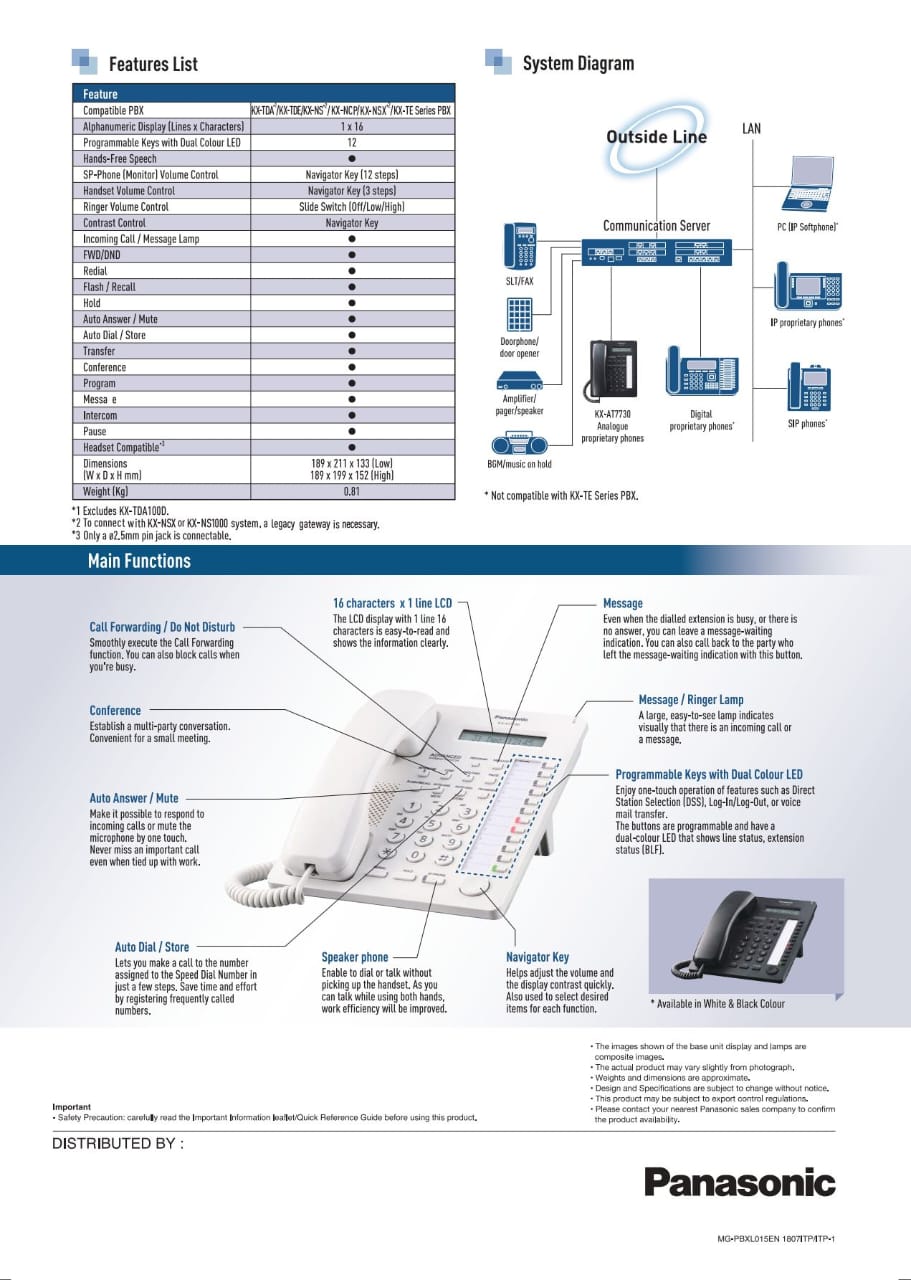 ️ Original Panasonic KX-AT7730 KEYPHONE KXT7730 Keyphone For KX-TES824 ...
