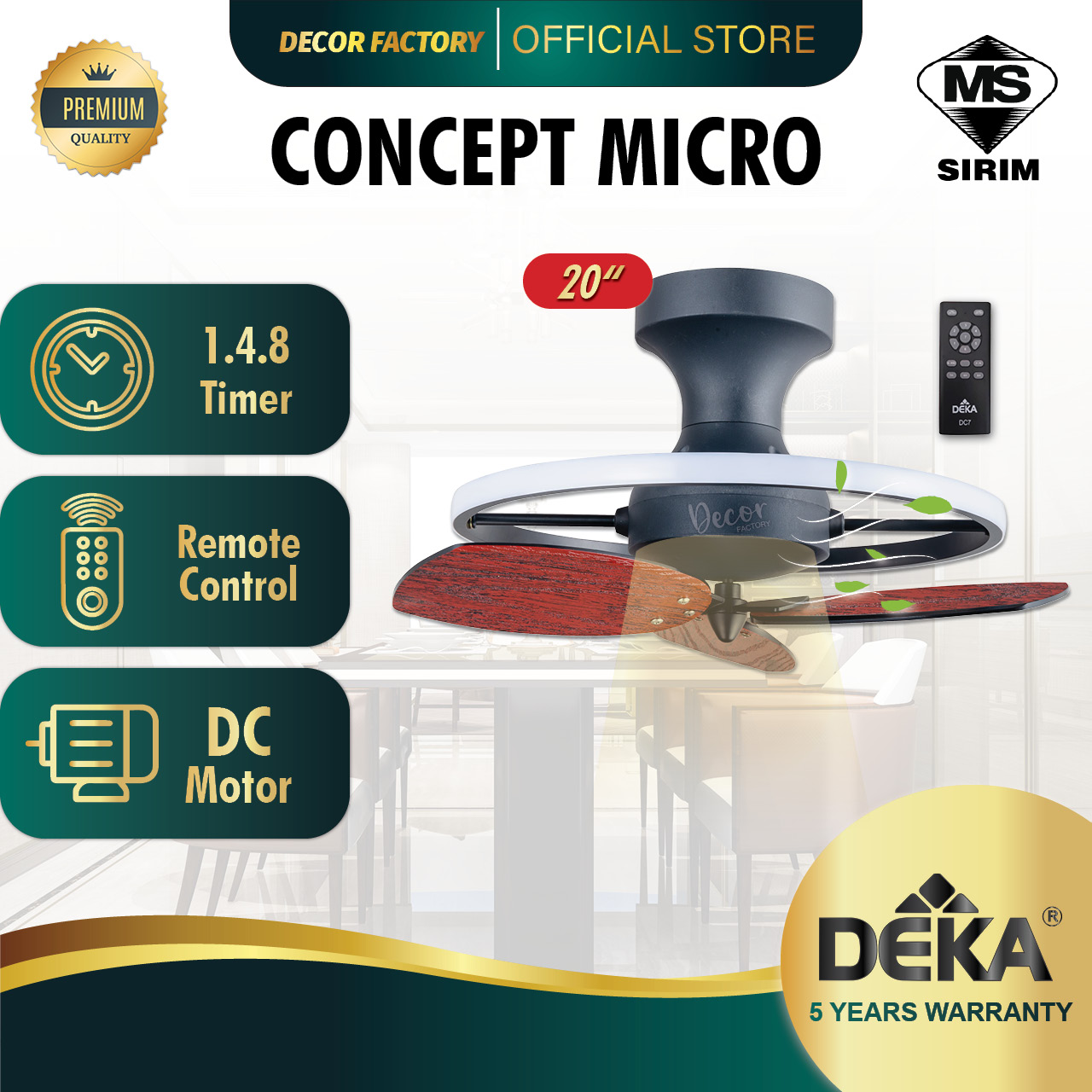 DEKA Fan DEKA CONCEPT MICRO 20" 3 Blades 14 Speed DCMotor Remote ...