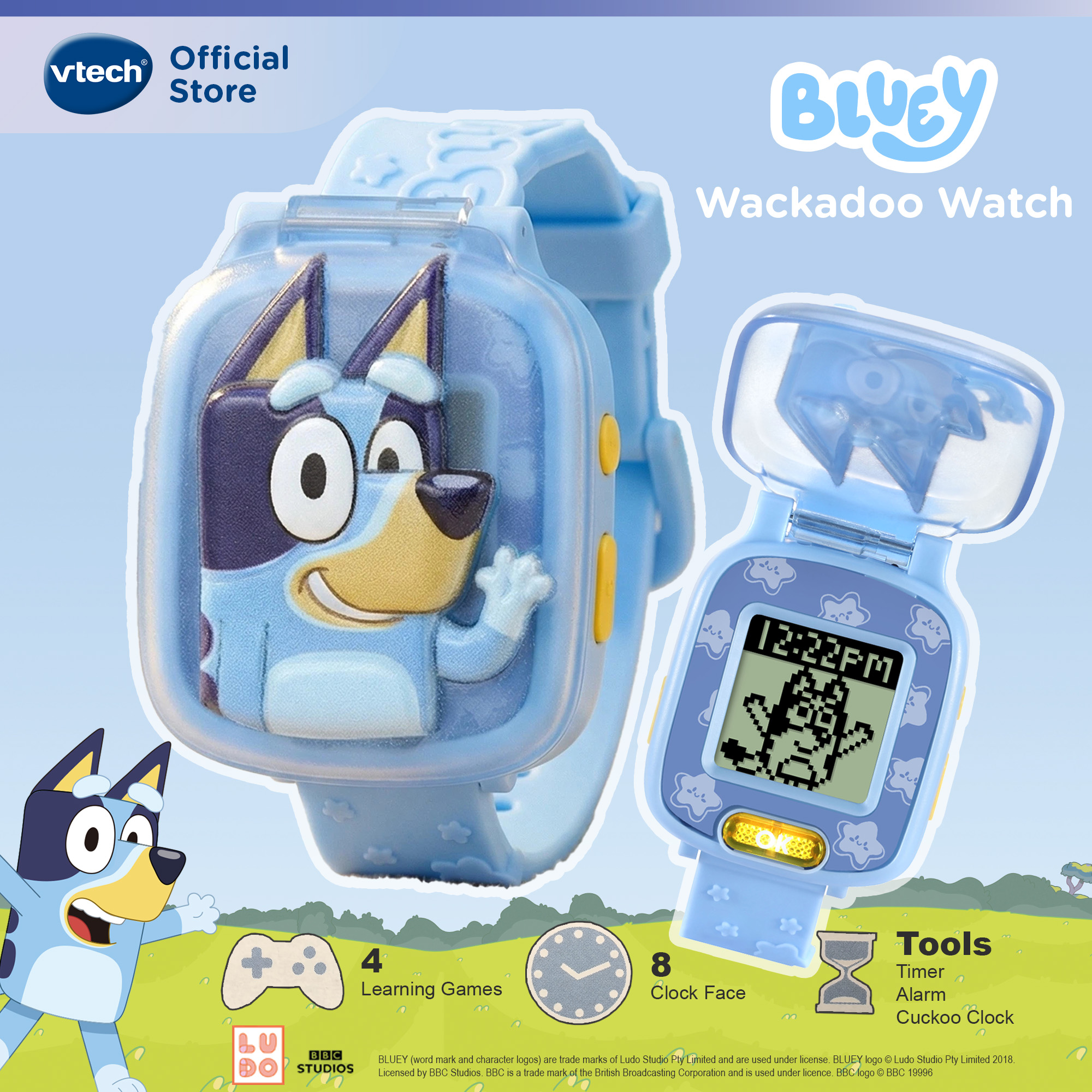 VTech Bluey Wackadoo Watch Kids Learning Watch Bluey and Bingo Voice ...