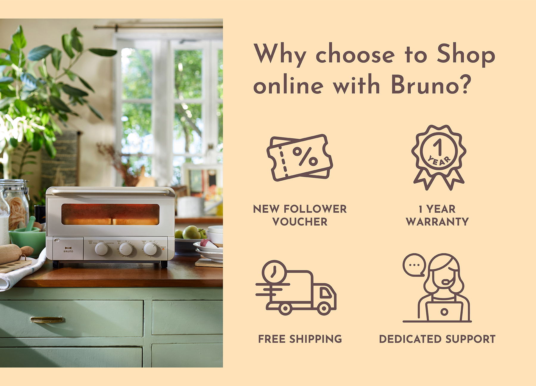 Bruno Steam & Bake Toaster - Greige (Mesin Pembakar Roti - Stim & Bakar ...