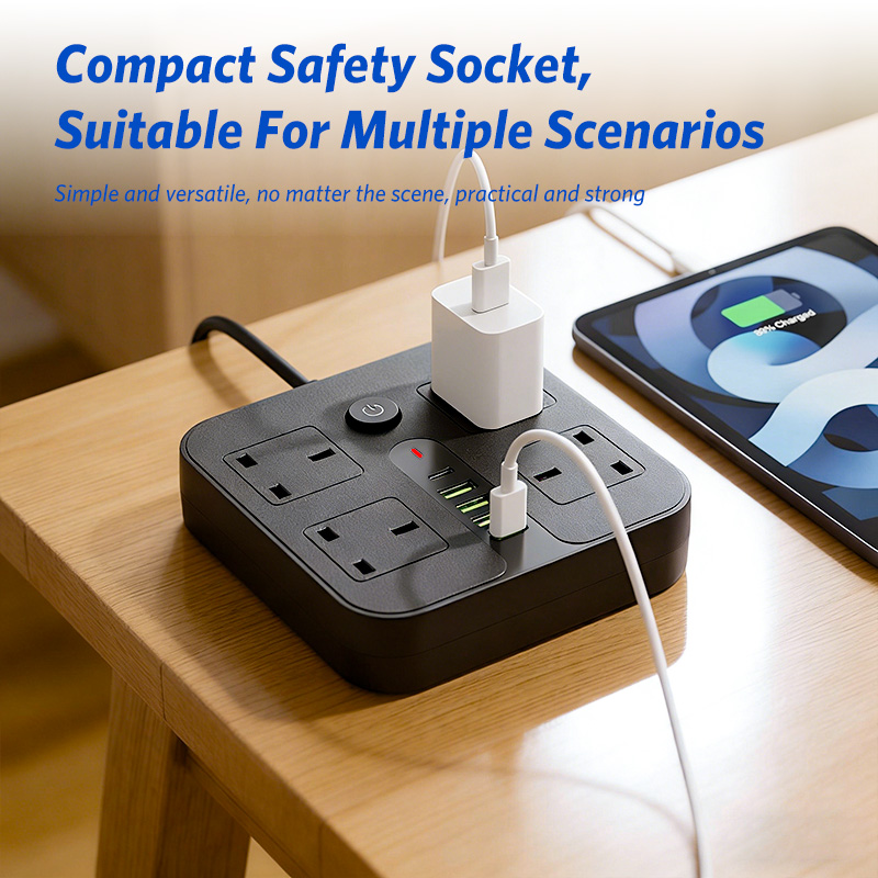 2-meter line with type-C + USB adapter panel for home use, multi ...