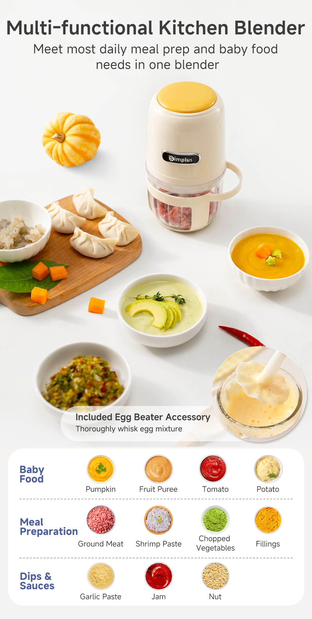 Simplus 400ML Mini Baby Food Processor丨304 Stainless Steel丨200W ...
