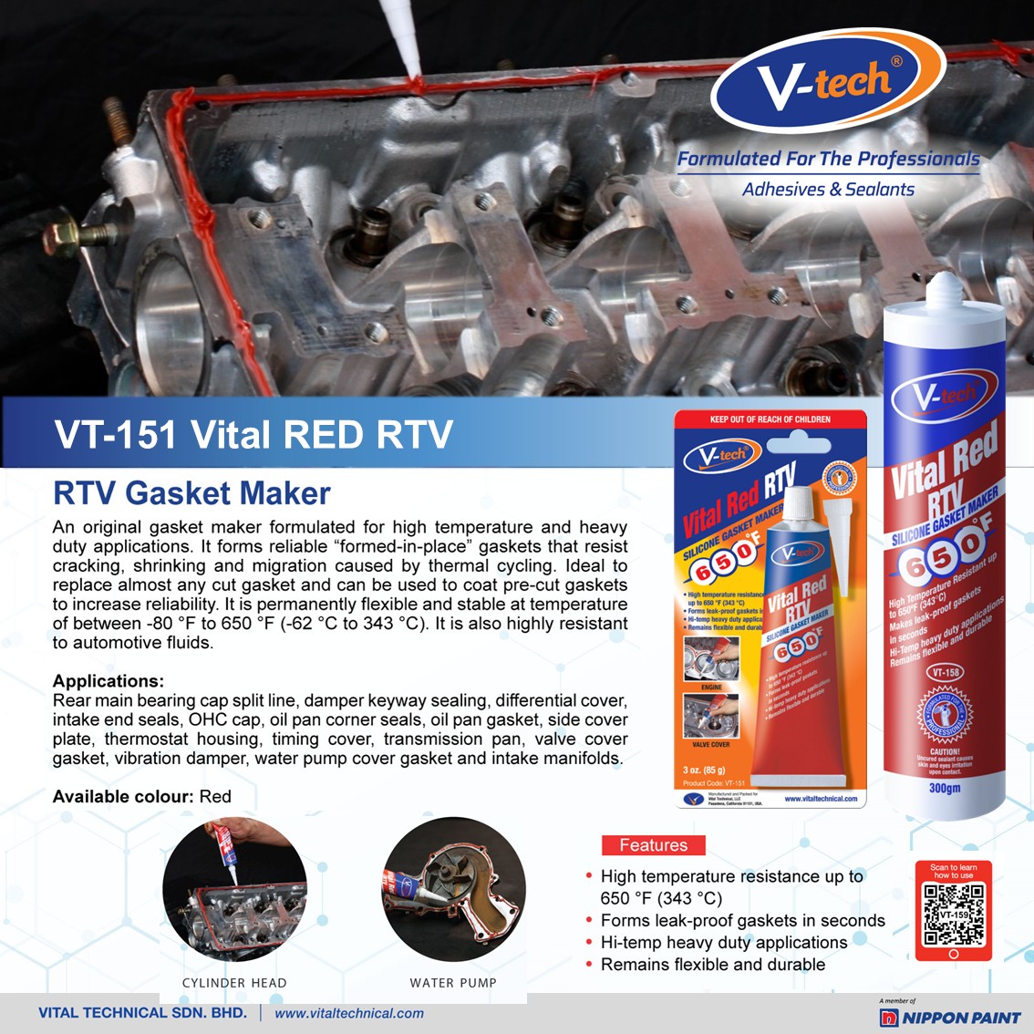 V-tech VT-151/VT-158 Vital Red RTV (-62°C to 343°C) | Shopee Malaysia