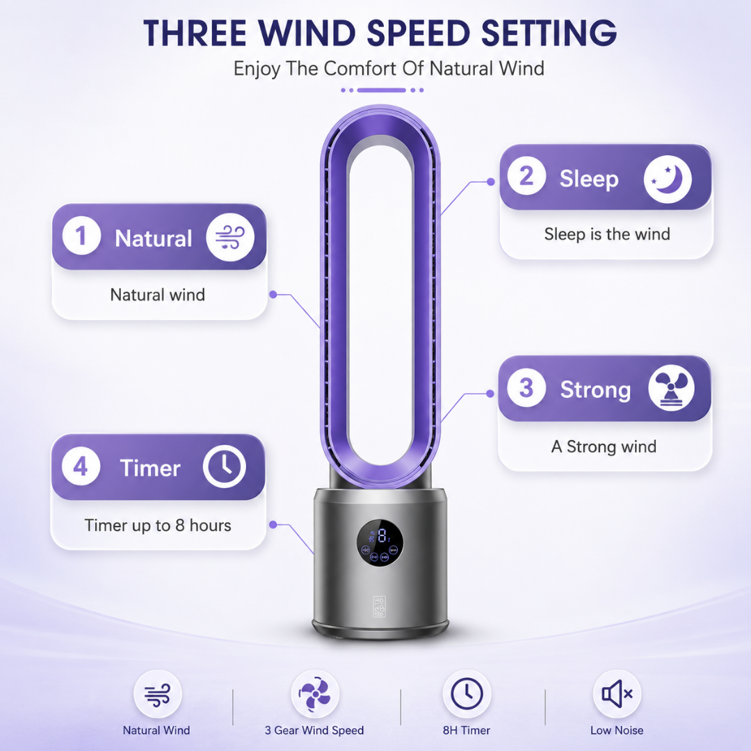 HÒM 40-Inch Remote Controlled Bladeless Tower Fan, 6-Meter Airflow ...