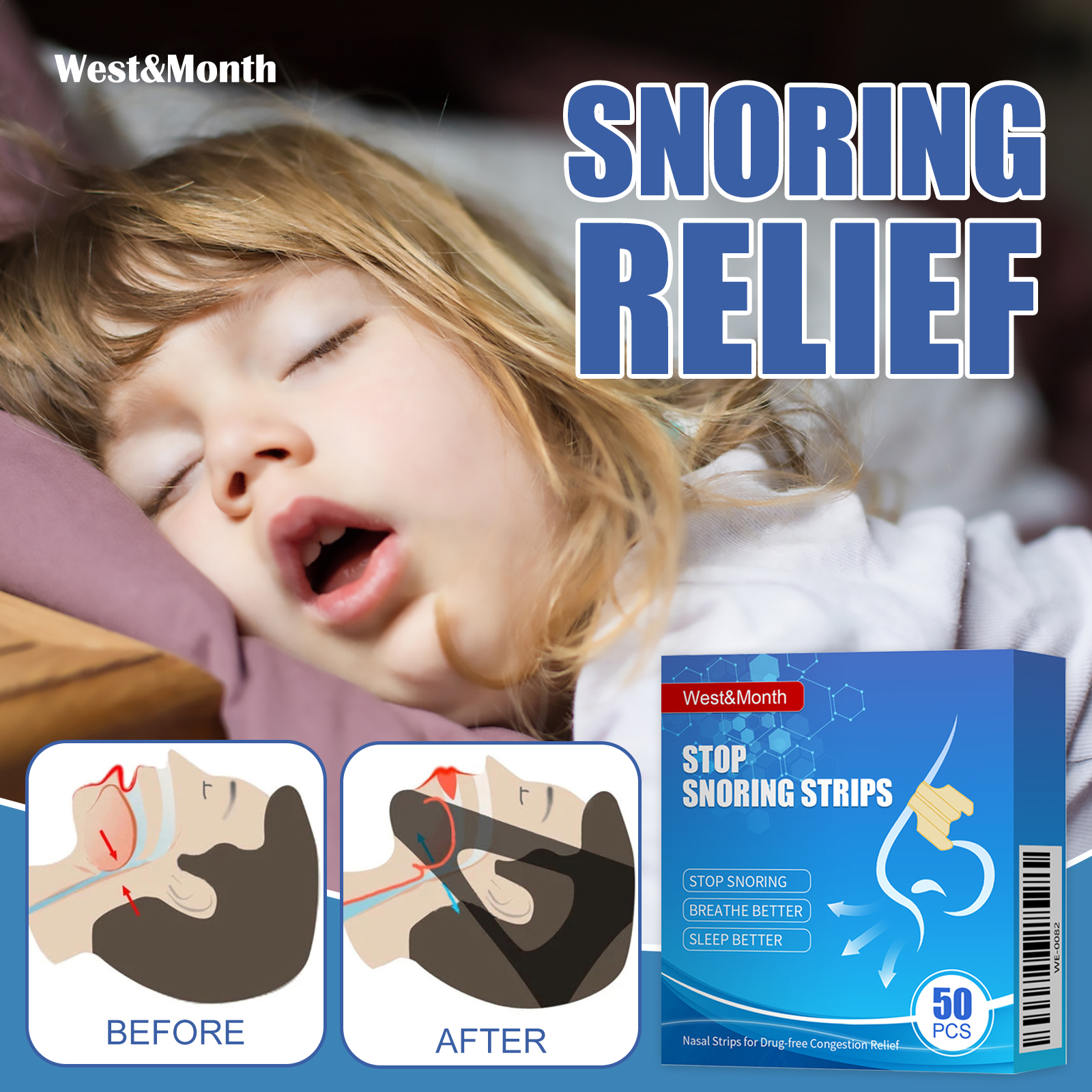 【🔥Price Drop】West&Month Anti Snoring Nose Strip 50pcs Stop Snoring ...