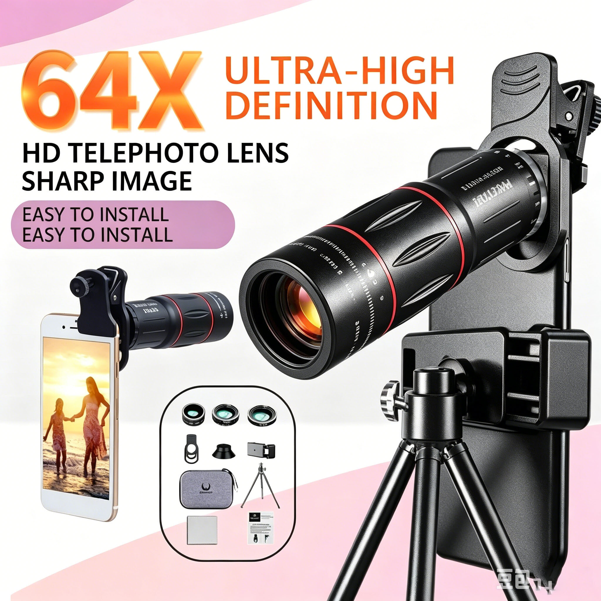 64X Zoom Mobile Phone Telephoto Lens Telescope Anti-Shake External Clip ...