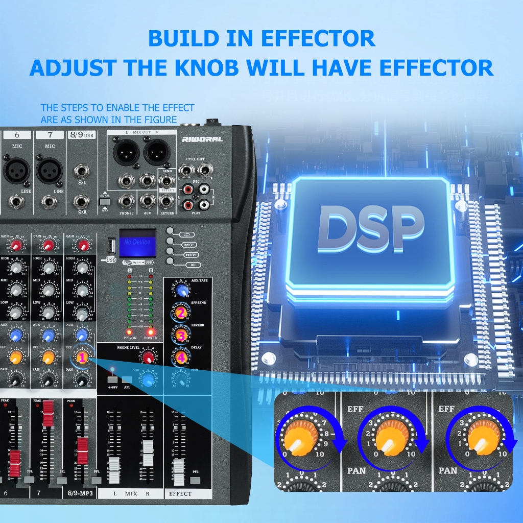 6 / 8 / 12 Channel Audio Interface Dj Reverb Effect Soundboard Mixer ...