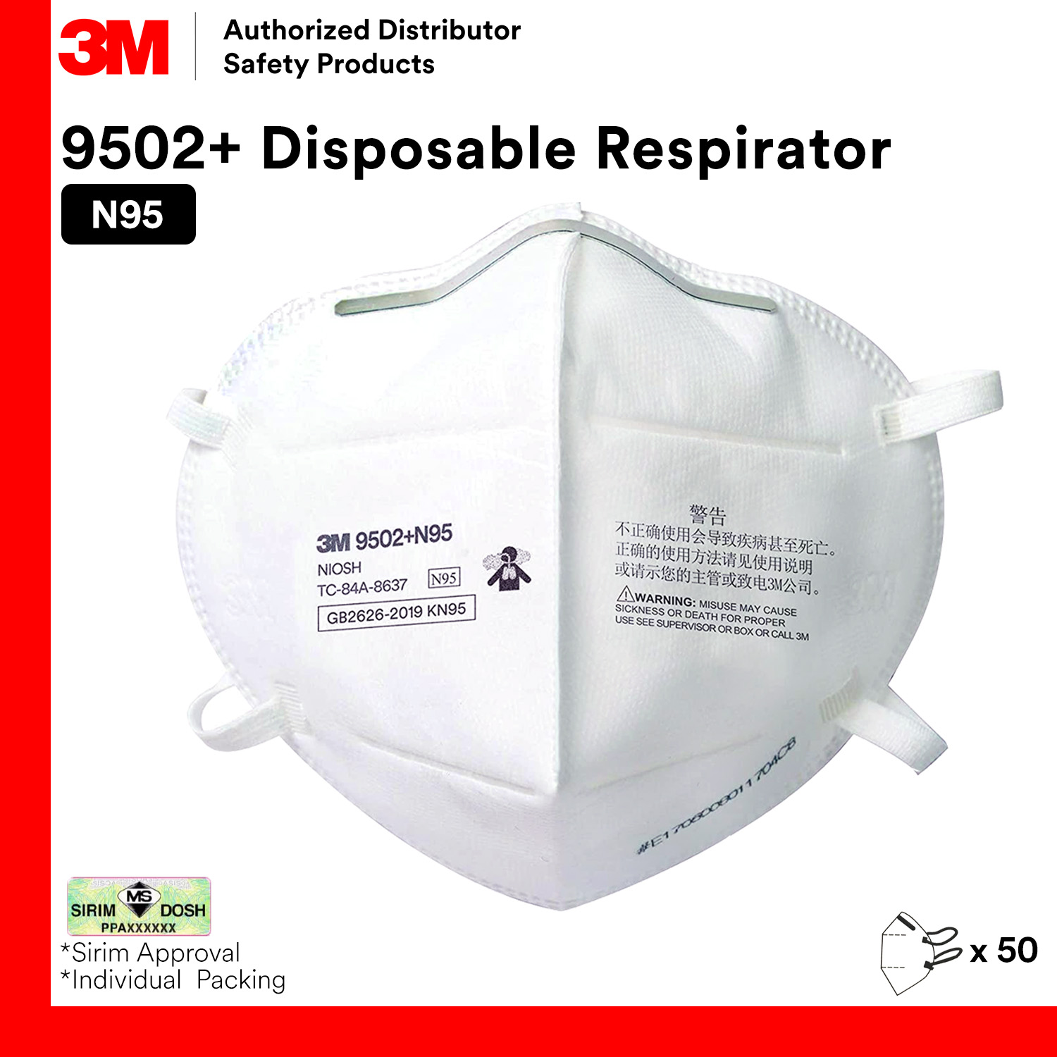 3M 9502+ N95 & KN95 3M 9502V+ P2 & KN95 Particulate Disposable ...