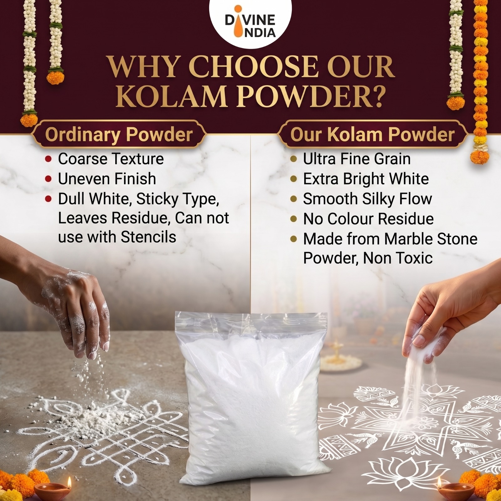 White Colour Premium Kolam Powder for Deepavali | House Deco | White ...