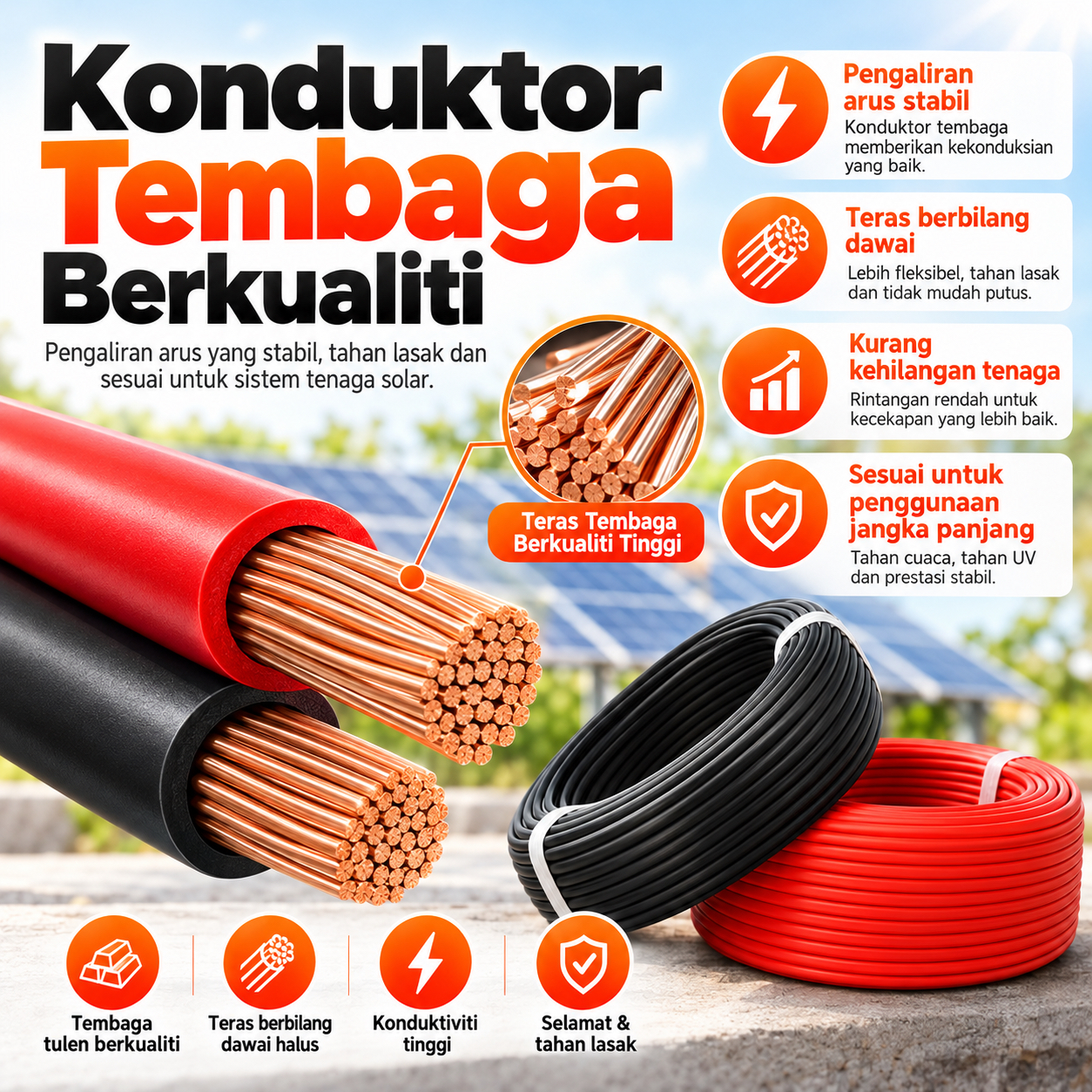 【Gulungan 100 meter】100 Meter Solar DC Cable Double Insulation 2.5mm² ...