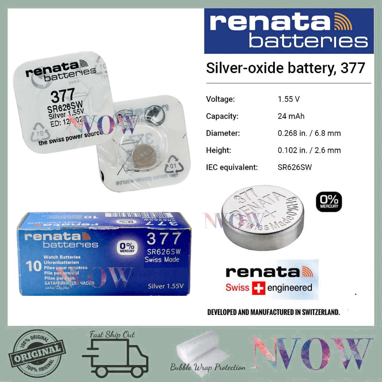 Pila Renata 350 SR1136SW Per Orologio – Batteria Ossido D'argento 1.55V, Swiss - Foto 2