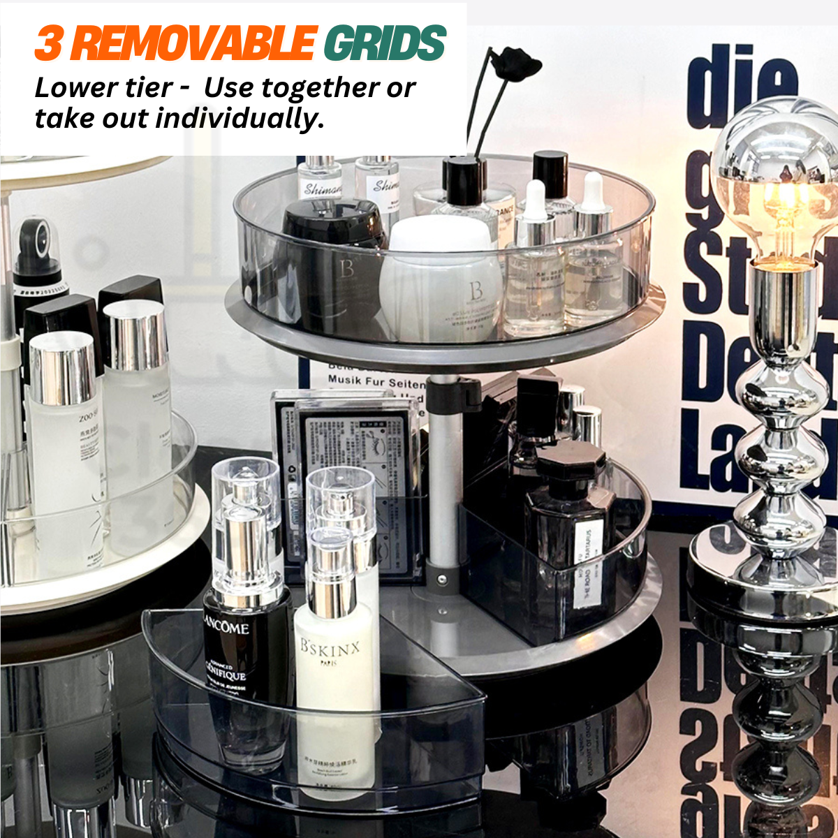 Clean360 Ins Style Rotating Rack 2-Layer Shelf Transparent Makeup ...
