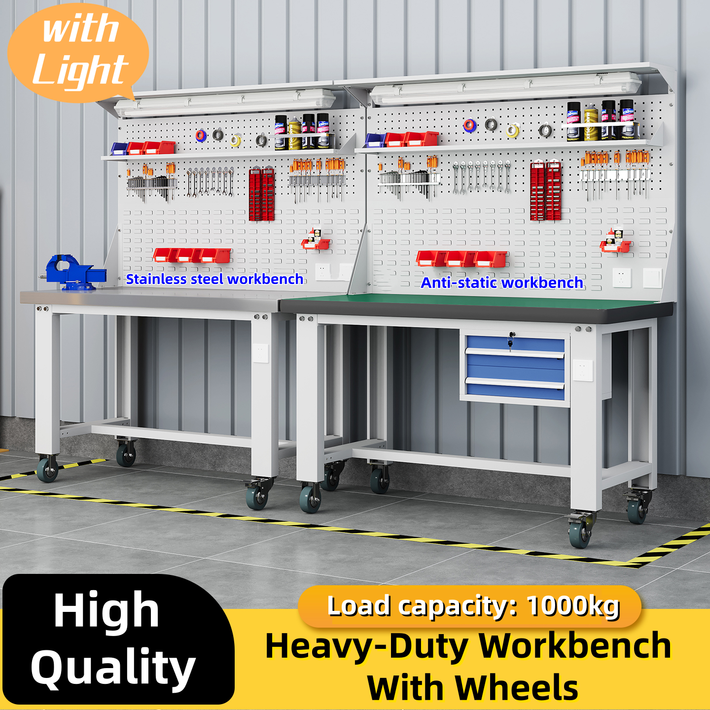 Anti-static workbench with wheels heavy-duty stainless steel table with ...
