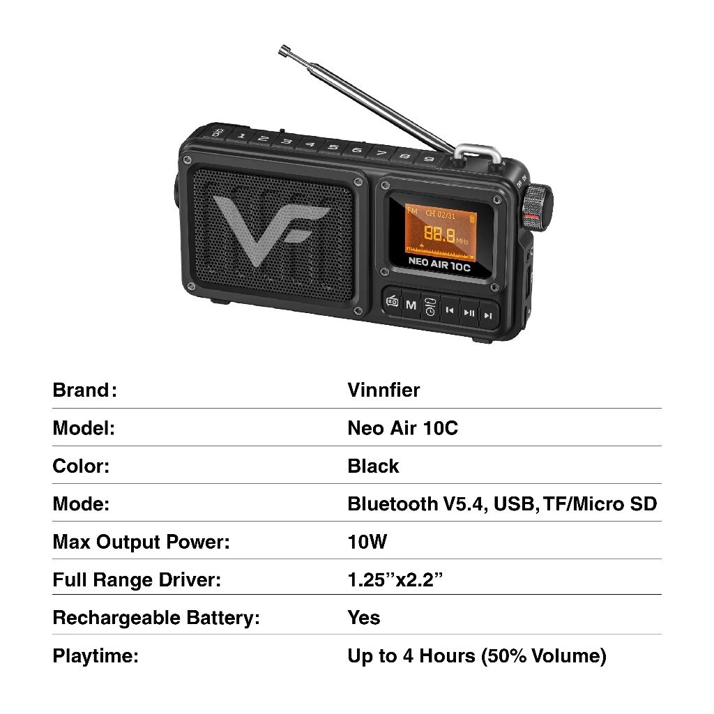 Vinnfier VF NEO AIR 10C Portable FM Radio Speaker with Torch Light with ...