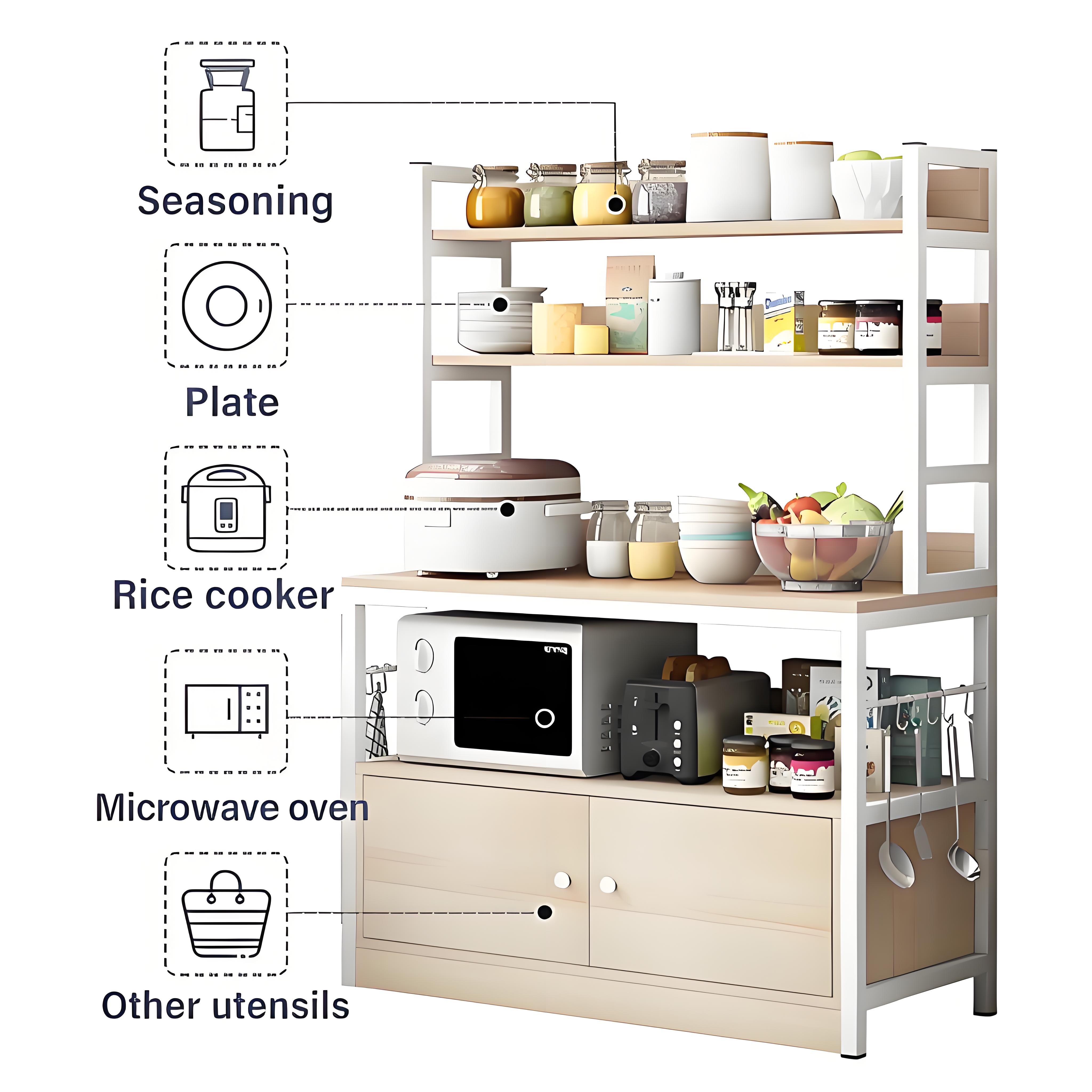 HM Kitchen Cabinet Rack Storage Rack with Doors Rak Dapur Utility Shelf ...