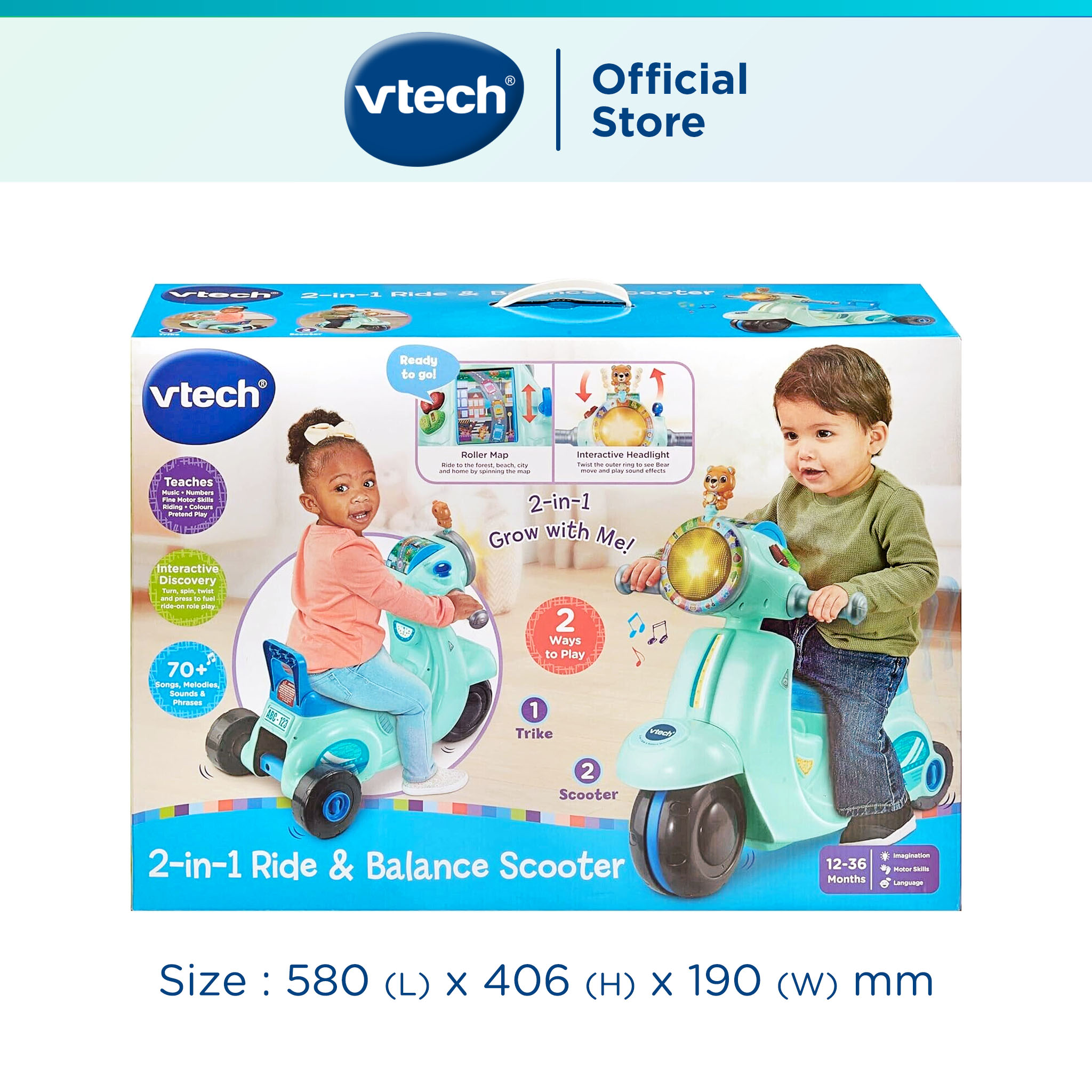 VTECH 2-IN-1 RIDE & BALANCE SCOOTER (Blue) Ride On Toys Scooter ...