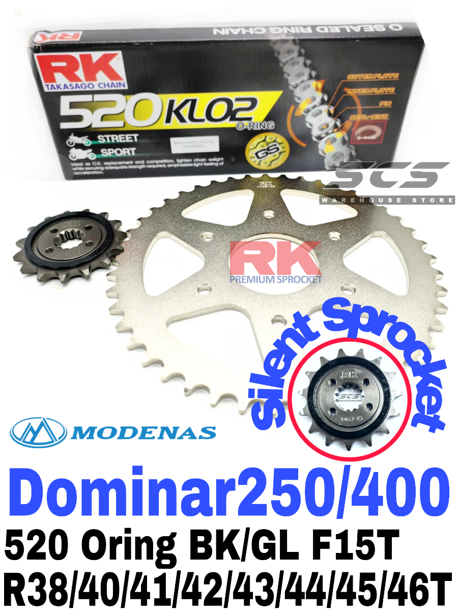 RK Sprocket Set Modenas Dominar 250 400 520 KLO2 O-Ring Rivet Gold ...