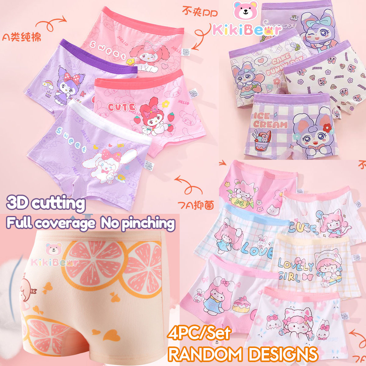8PCS Cotton Underwear Budak Perempuan Boxer Panty Kanak-Kanak Cartoon ...