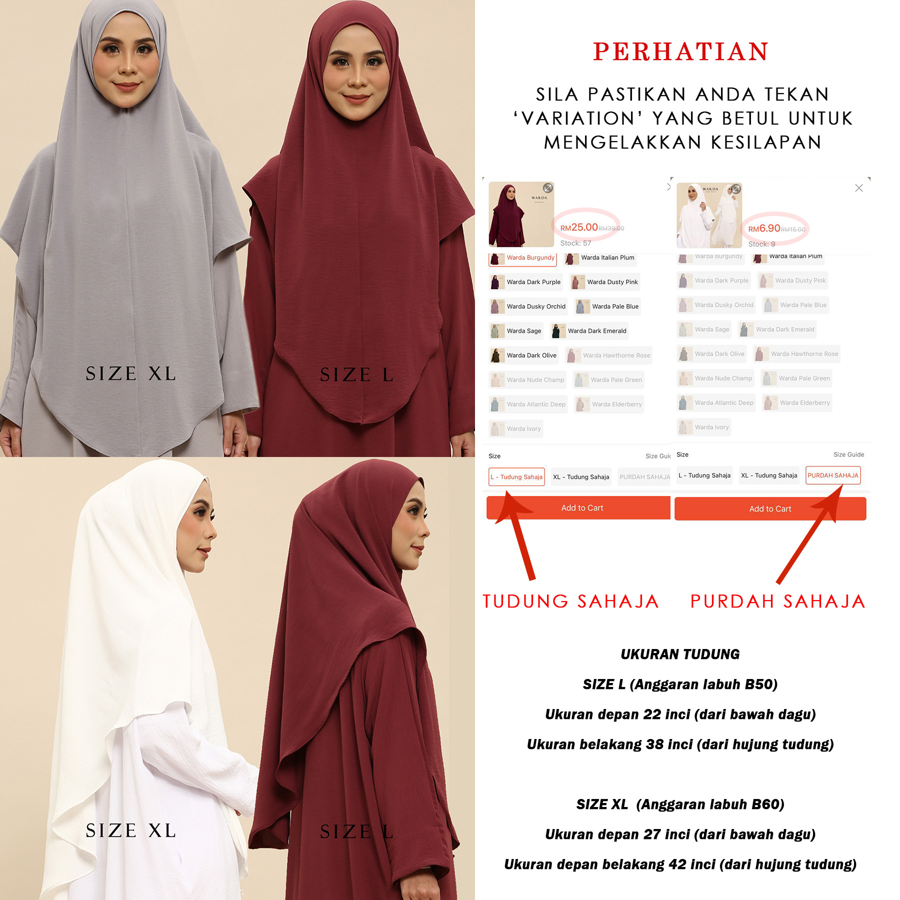 Tudung Labuh Khimar Warda Tudung Ironless Tudung Sarung Umrah Tudung ...