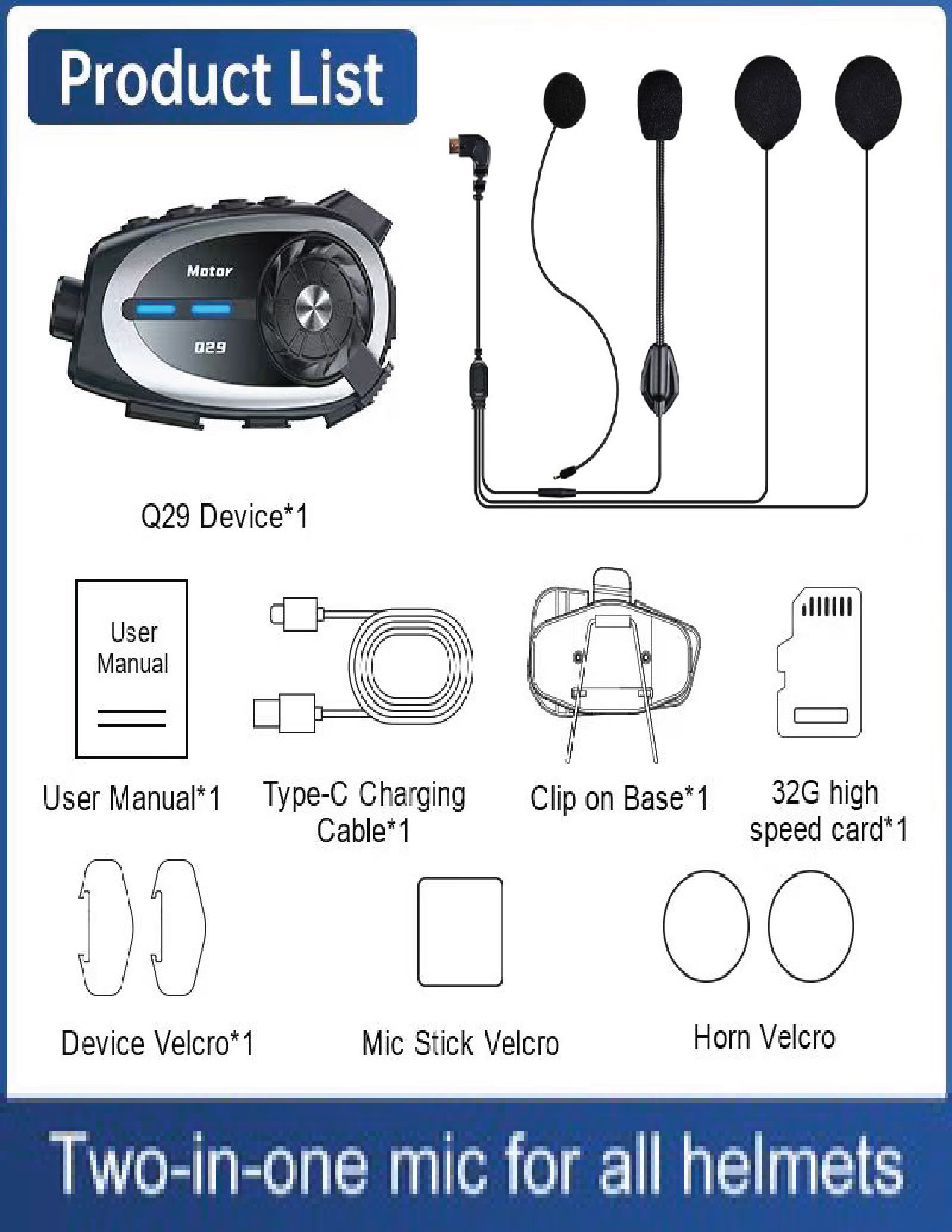 Motech Q29 Motorcycle Helmets Camera Video Recorder Intercom Headset ...