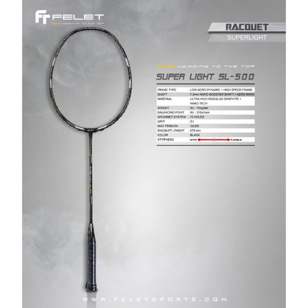 （Free grip + string) Felet Super Light SL-500 Badminton Racquet 5u ...