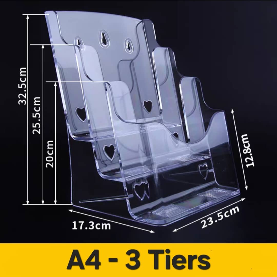 A4 1/2/3/4 Tiers Acrylic Brochure Display Holder Racks Stand To Insert ...