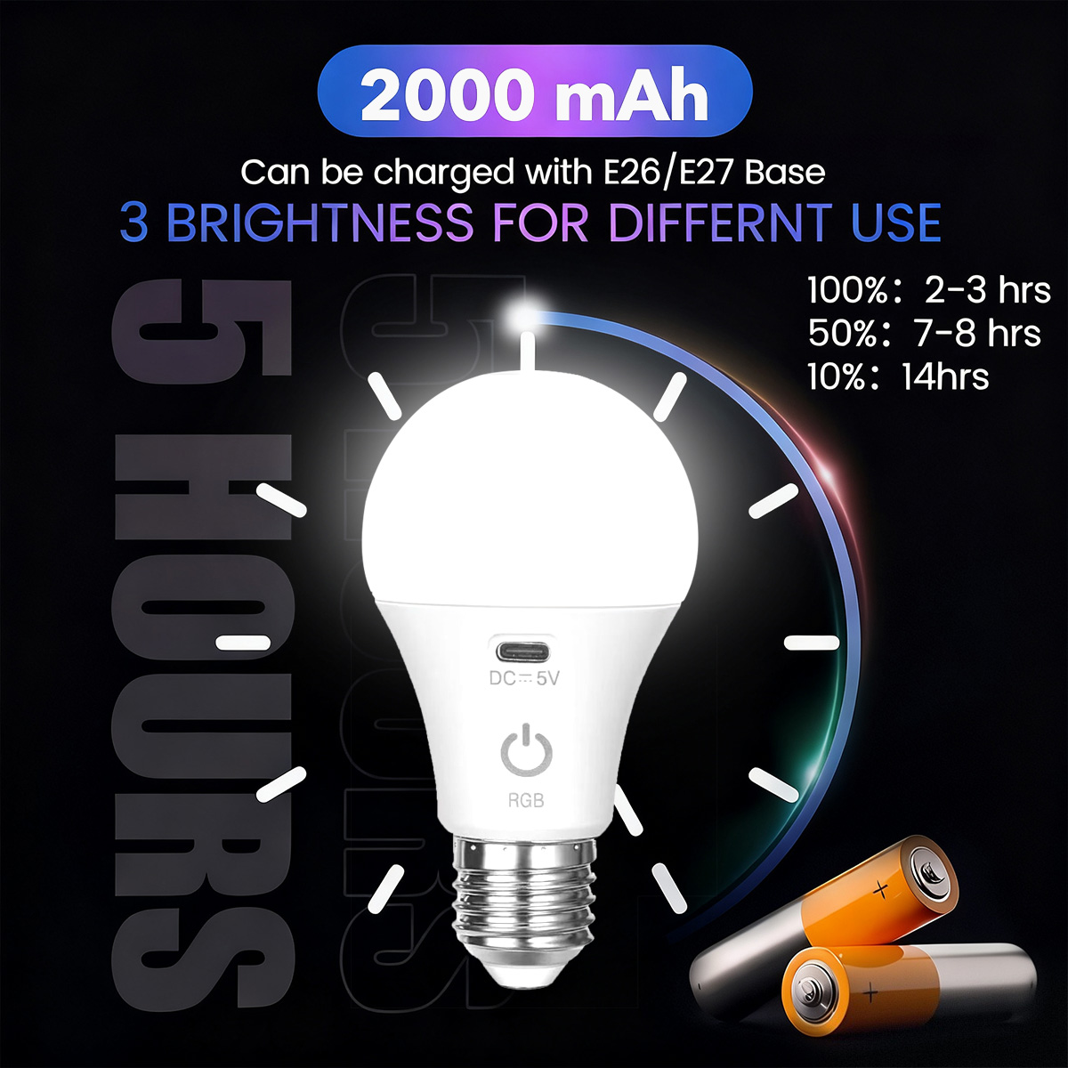 E27 Rechargeable LED Light Bulb With Remote Control RGB Touch Control ...