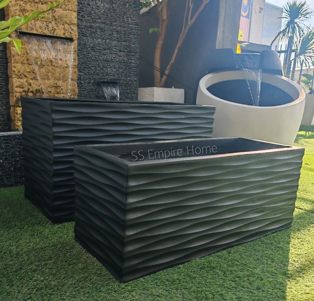 RUDI PB9 Waves Large Matte Black Premium Fiberglass Planter box Flower ...