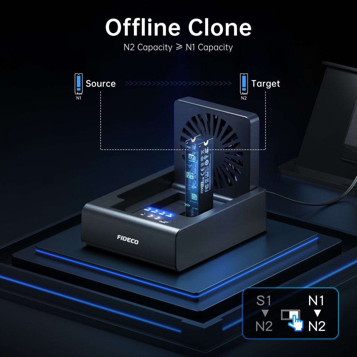 FIDECO HDD/SSD + NVMe*2 Clone Docking Station – High-Speed Offline ...