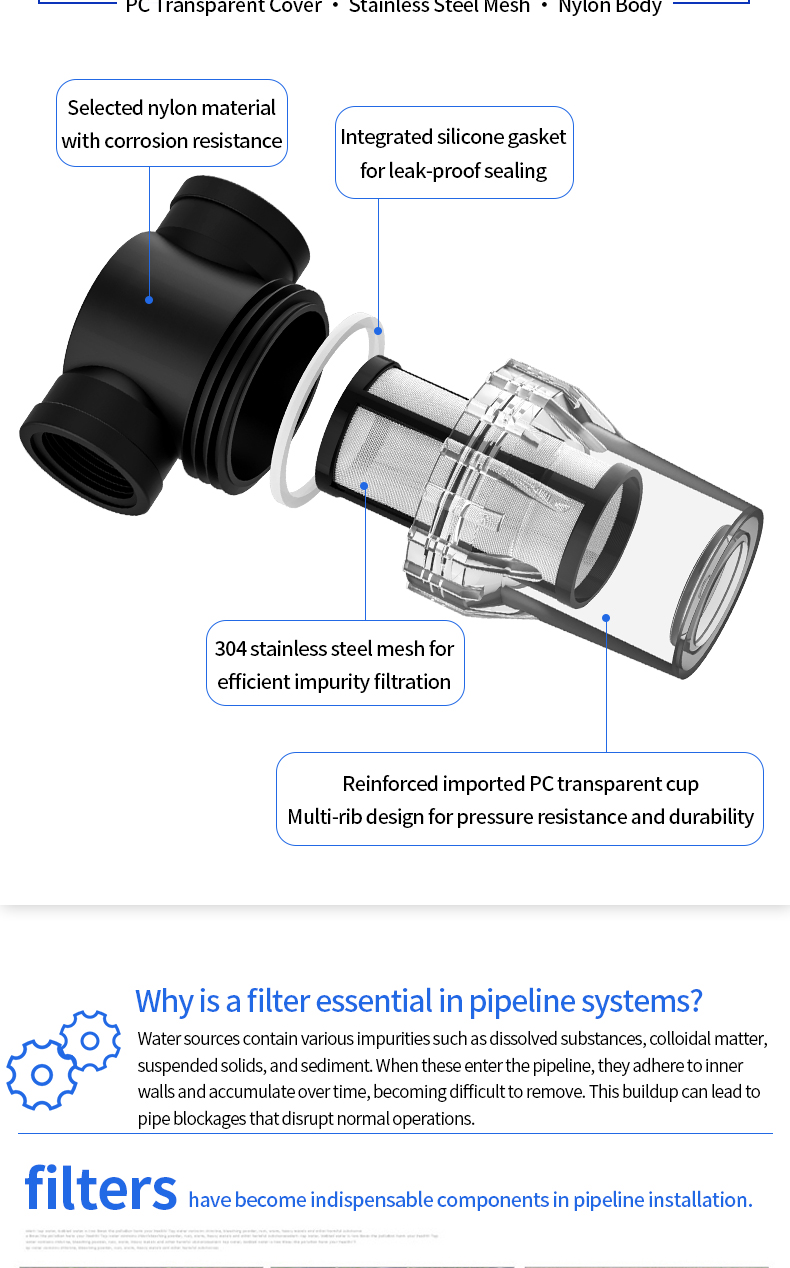 Pre-filter Tap water filter small front water purifier plastic pipe ...