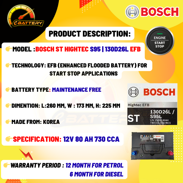 S95 Bosch ST Hightec EFB S95L 105D26L 130D26L EFB Car Battery