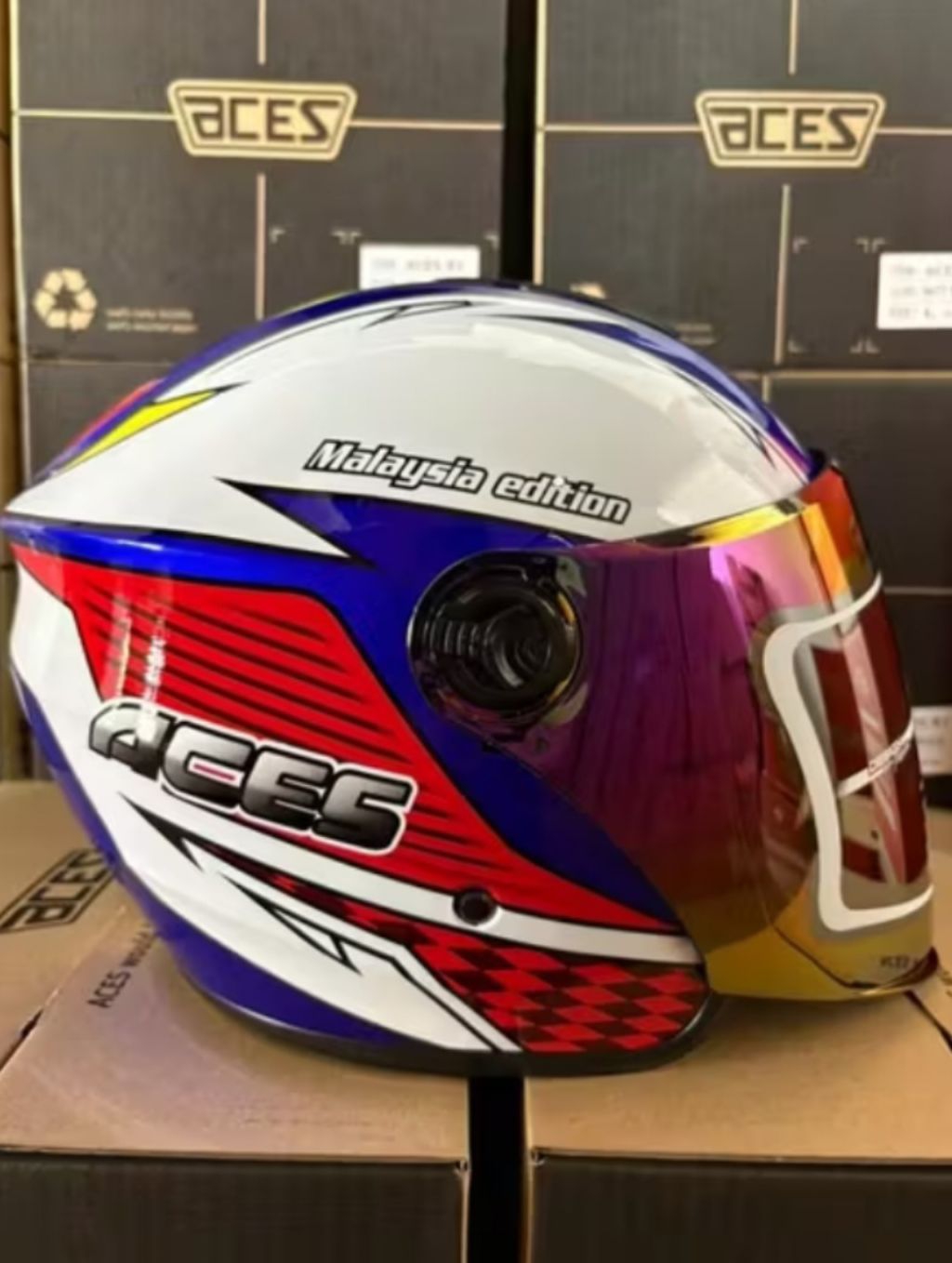 Helmet Merdeka ACES R1 Open Face Helmet With Rainbow Visor | Shopee ...